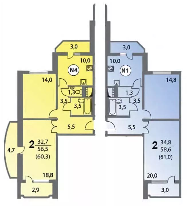 Варианты планировок и размеров в двухкомнатной квартире панельного дома копэ-м-парус