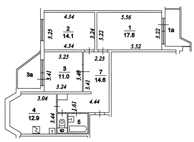 Планировка с размерами 3-х комнатной квартиры